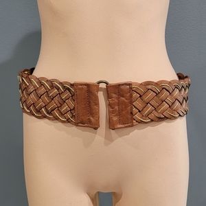 Motif 56 3" wide woven elastic back leather belt L/XL